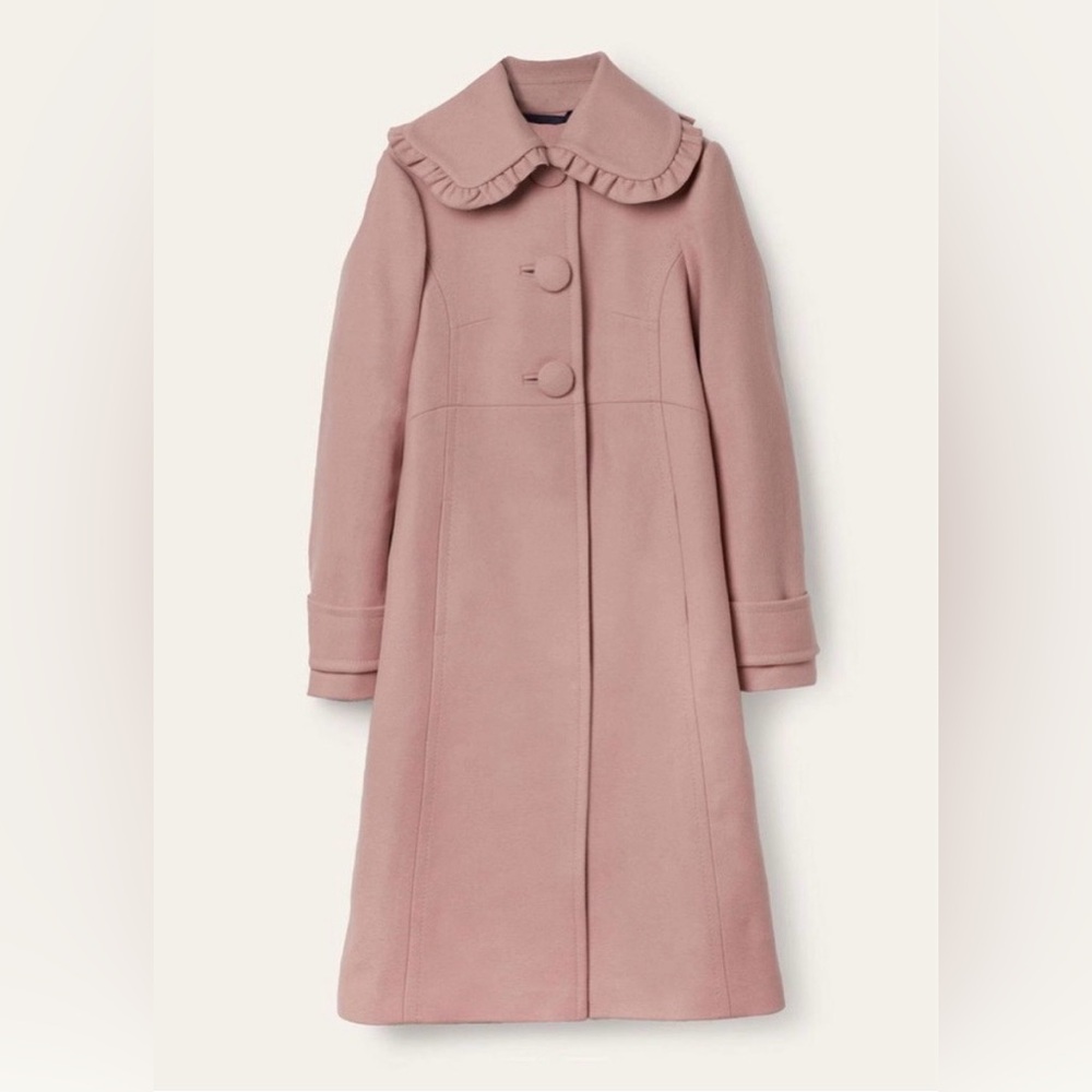 Boden Ruffle-Collar Coat in Dusty Pink
